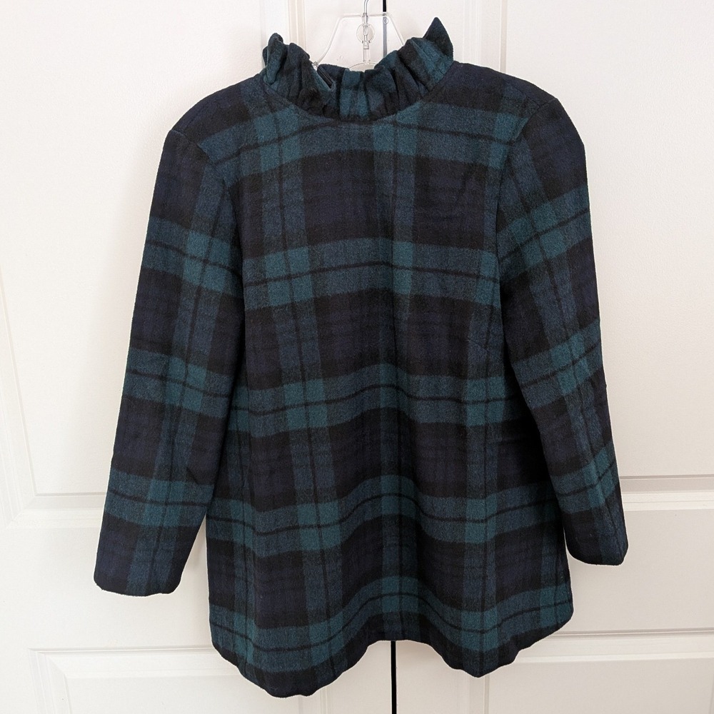 Tuckernuck Blackwatch Faye Plaid Wool Ruffle Neck Bow Back Blouse Top Size S NWT - Picture 2 of 9